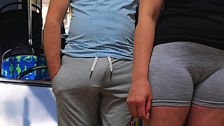 Almost Seen When She Strokes His Cock Inside a Bus
