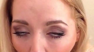 Slim blonde Iris Rose POV deepthroat blowjob cum swallow
