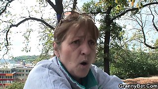 Redhead granny picked up and fucked by guy