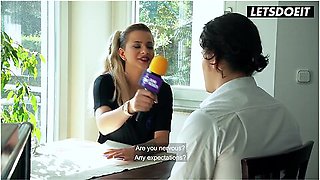 Blonde German Milf Interviews Him At The Table... Then She Starts Begging For His Cock - Sexy Susi