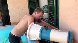 Pool Guy Gets Paid With Sloppy Blowjob From Cute Teen - Amateur Deepthroat & Cum In Mouth