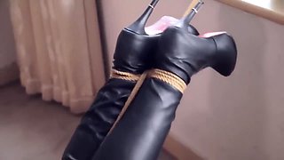 chinese CLEAR TAPE OVER BALL GAGGED IN CATSUIT