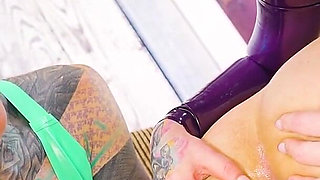 Two Dominas Gang up on Goth Chick to Fill Her Holes with Toys and Make Her Cum