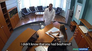 Faux hospital - therapist screws lonely nurse on desk risky creampie quickie