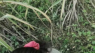 My stepsister gives me a blowjob outdoors in the river and in the forest.- She gives me several blowjobs with love and ends up fucking on all fours