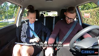 Czech sex - cougar driving instructor needs her snatch licked to calm her down