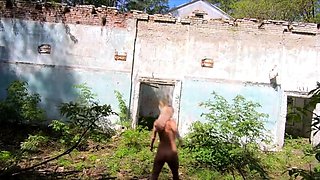 Blonde Babe Flashes in Abandoned Building
