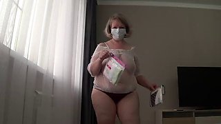 Big Butt tries on new panties - Unboxing of a busty MILF