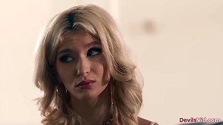 Blonde teen got cheated,fucks stepdads bf to makes it even