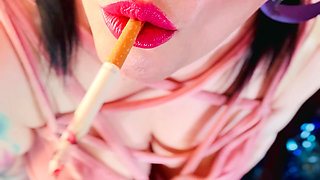 A Cute Goth, Tina Snua Smoking A Cigarette In Close Up With Lots OF Dangling - OMI OME Drifting