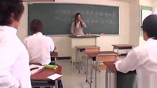Japanese teacher blows a bunch of her students
