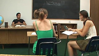 Cindy Sterling and Faith Leon Suck off and Cumswap Teacher in Detention