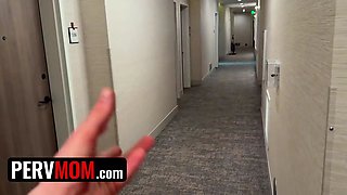 Stepson walks in on his stepmother pleasing herself with a toy while they're on vaca together