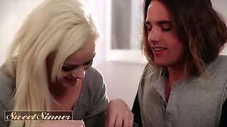 Fleshy sinner - gorgeous blonda gets her Shaved Pussy licked and banged on couch for her b-day