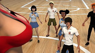 Giantess gym coach drags down shorts & makes stud explode in front of class