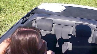 Two stranded teen 18+ having fun in convertable