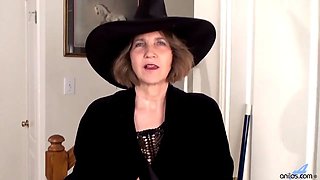 Hairy grandma masturbating with a broom