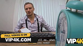 Hot blonde with natural boobs trades her tasty body for another loan