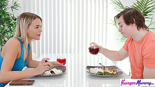 Blonde MILF Evelyn Payne Lures Anthony Pierce into Seductive Family Dinner Before Deep-Throat Blow