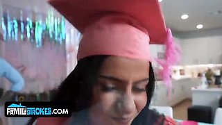 Graduation Surprise Threesome - Stepdaughter Sucks Three Huge Cocks in Shower
