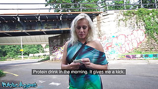 Public Agent - Blonde horny MILF wife with natural tits and nice pussy flaps fucks outdoors in a public park