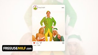 Merry freeuse christmas! cougar stepmother teaches horny stepson and innocent daughter-in-law how to bang