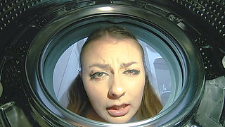Stupid wife stuck in a washing machine and was hard fucked by husband's friend - Cheating Teen Spooky Boogie