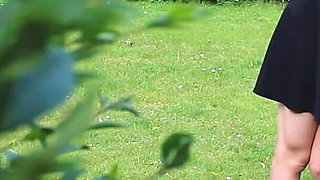 Slave Mila Plays with Her Bruised Caned Bottom Outdoors
