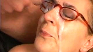 Anal Granny in Stockings gets Cum on her Glasses
