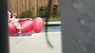 Tony's Red-Haired Voyeur Lust in a Wet Outdoor Pool