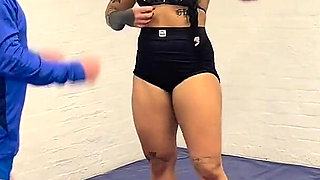 Cocky Guy Gets Wrestled and Carried by Hot Muscle Babe