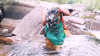 Silk Stepaunty Outdoor Bath Sex in Waterfall Telugu Dirty Talks.