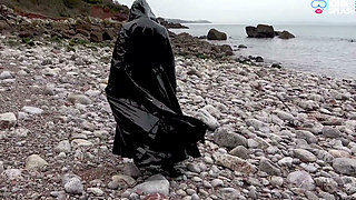 Gas Mask Goddess - Rubber Wetsuit & Pvc Mac Beach Tease