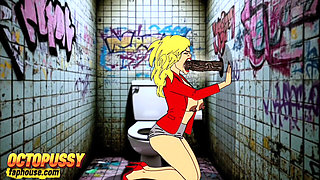 White Wife Sucks Big Black Cock in Dirty Public Toilet. Wife Blowjob BBC Glory Hole