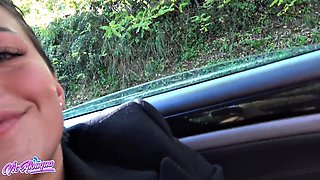 Busty French Brunette Vic Alouqua Fingers Pussy in Car Window While Big-Tits Passersby Watch and Squ