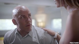 Brett Rossi guzzles Derrick Pierce's cock in the office