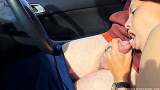 Cuckold Husband Watches His Wife Give a Stranger Blowjob in Public.