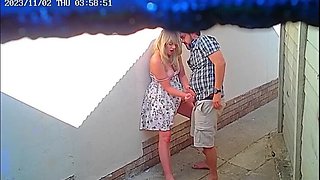 Surveillance Camera Captures Amateur Couple Having Passionate Encounter Outside Restaurant