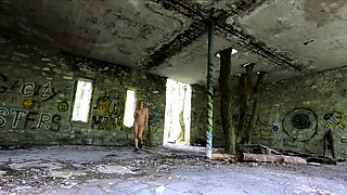 Exhibitionist Blonde Teen Walks Through Abandoned Buildings