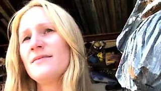 Blonde beauty gives an amazing blowjob outdoors