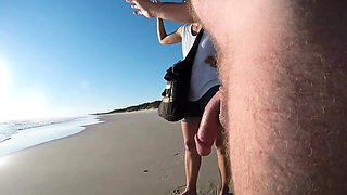 Nude amateur guy exposes his thick meat pole on the beach
