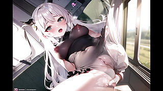Sex in public train (with pussy masturbation ASMR sound!) Uncensored Hentai