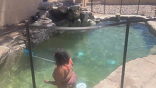 BBW Cleaning Her Pool