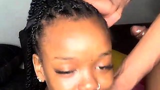 Ebony slut get facial after squirting and hard pounding live