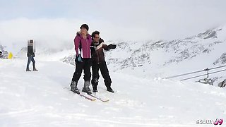 German MILF Julia Pink Public Ski Lift Blowjob - Risky Outdoor Sex with Conny Dachs