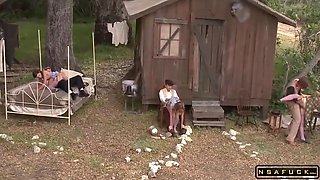 Kaci Starr, Amber Rayne And Hannah West In Hot And In Outdoor Gangbang