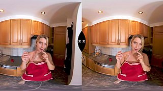 Voluptuous blonde housewife radiates passionate desire during sensual moments