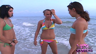 Three Hotties Make Out and Get Topless at a Public Beach