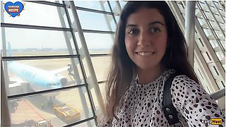 Katty West - Crazy Cumwalk In Big Airport Full Of People Risky Public Blowjob