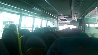 Horny Babe Gives Blowjob on Public Bus, Flashes Big Ass